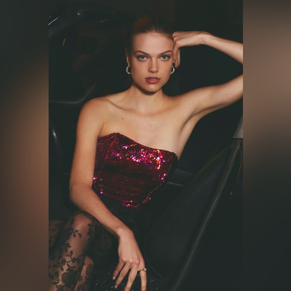 Anthropologie Hutch Bare Sequin Bow Top - Picture 3 of 14